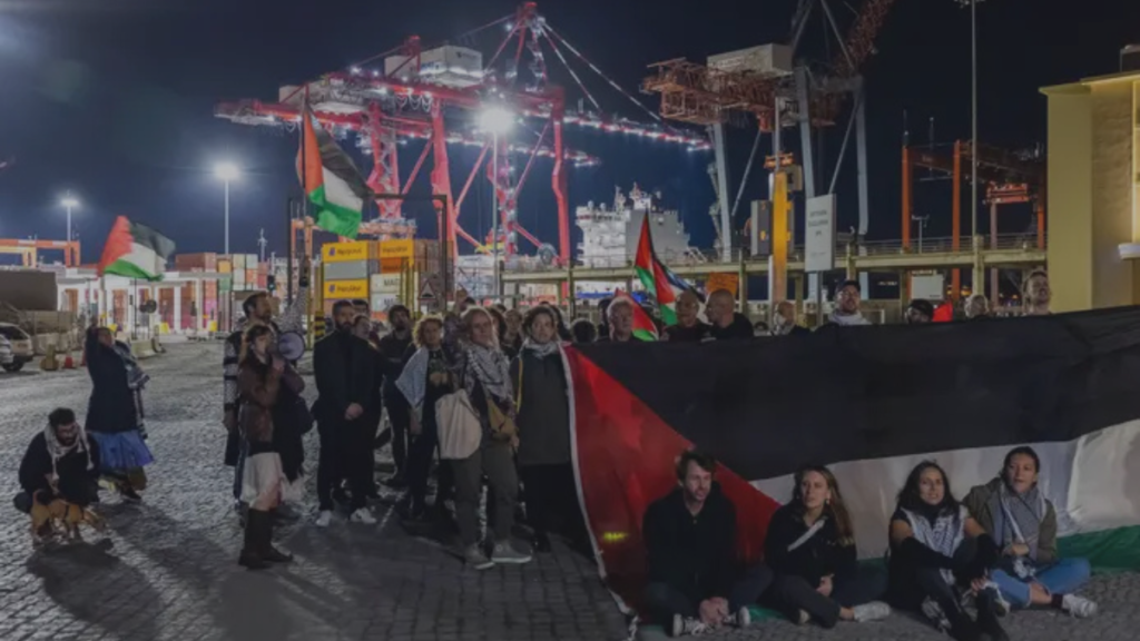 Lisbon protest against Gaza genocide route ship in Portugal